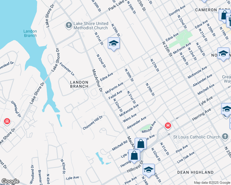 map of restaurants, bars, coffee shops, grocery stores, and more near 3129 Fadal Avenue in Waco