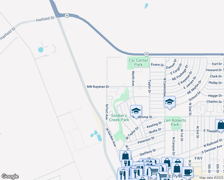 map of restaurants, bars, coffee shops, grocery stores, and more near 1001 North Elledge Drive in Sierra Vista