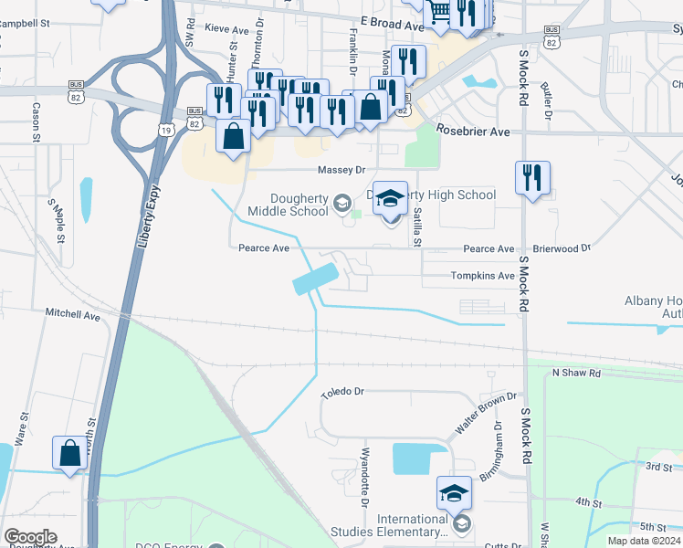 map of restaurants, bars, coffee shops, grocery stores, and more near 2000 Tompkins Avenue in Albany