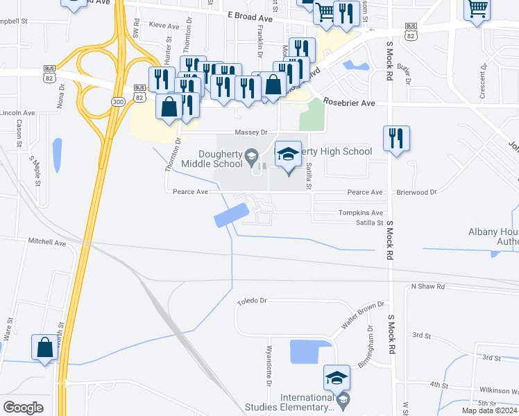 map of restaurants, bars, coffee shops, grocery stores, and more near 2000-2198 Tompkins Avenue in Albany