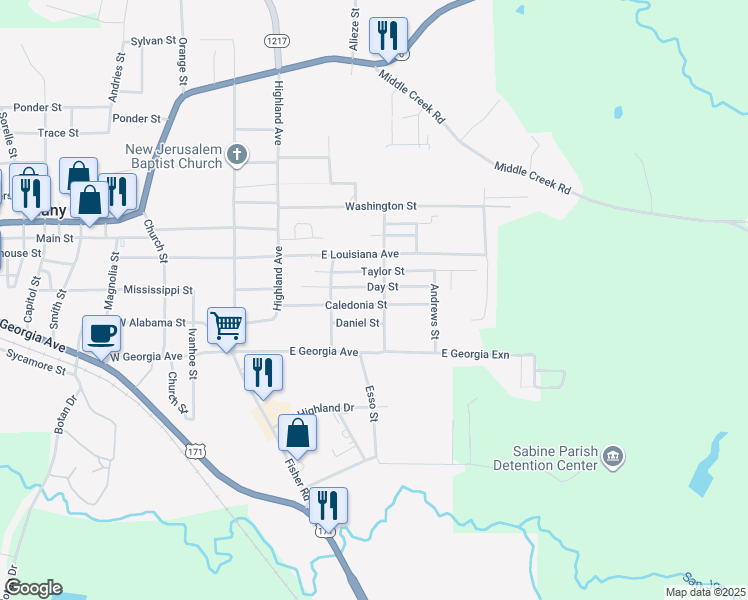 map of restaurants, bars, coffee shops, grocery stores, and more near 315 Day Street in Many