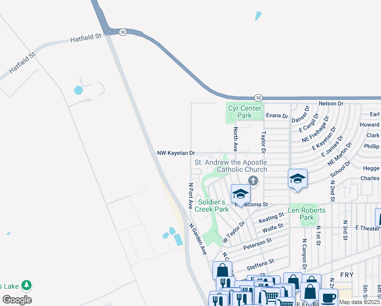 map of restaurants, bars, coffee shops, grocery stores, and more near North Fort Avenue in Sierra Vista