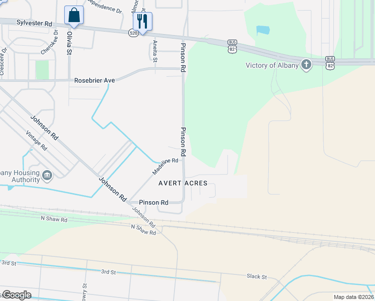 map of restaurants, bars, coffee shops, grocery stores, and more near 311 Pinson Road in Albany