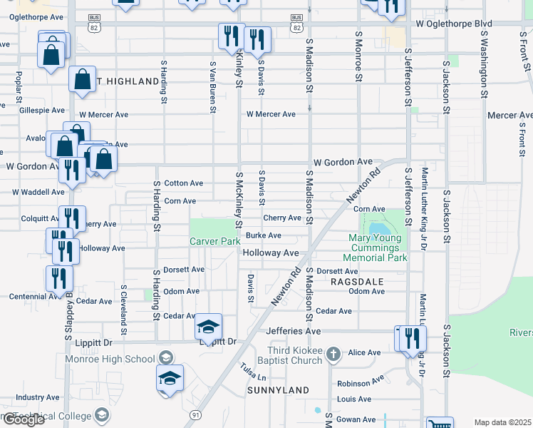 map of restaurants, bars, coffee shops, grocery stores, and more near 903 South Davis Street in Albany