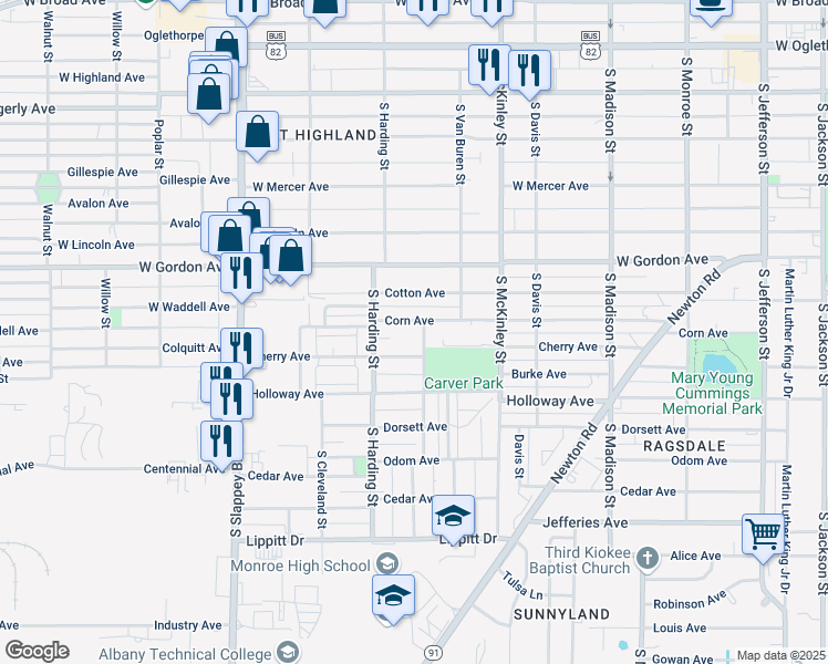 map of restaurants, bars, coffee shops, grocery stores, and more near 820 Corn Avenue in Albany