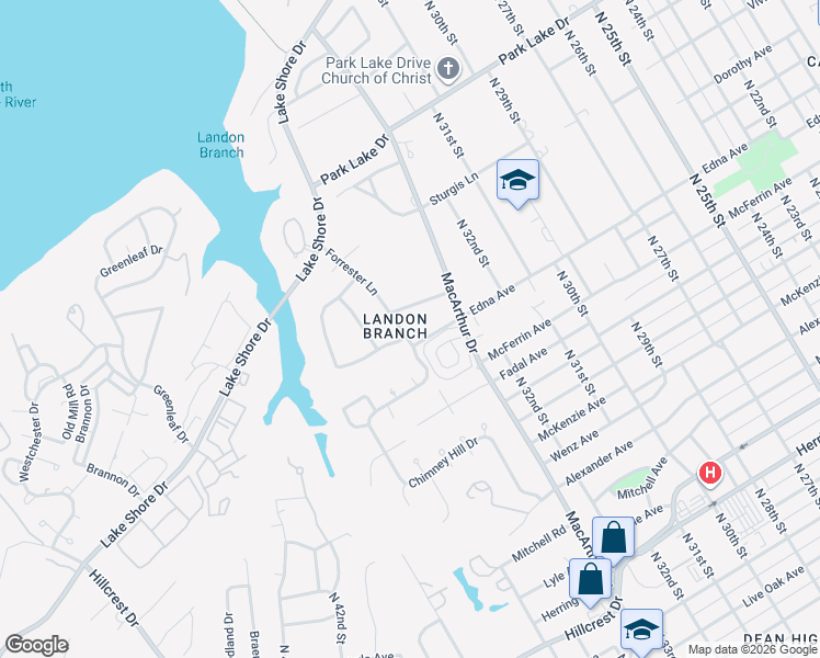 map of restaurants, bars, coffee shops, grocery stores, and more near 3217 Forrester Lane in Waco