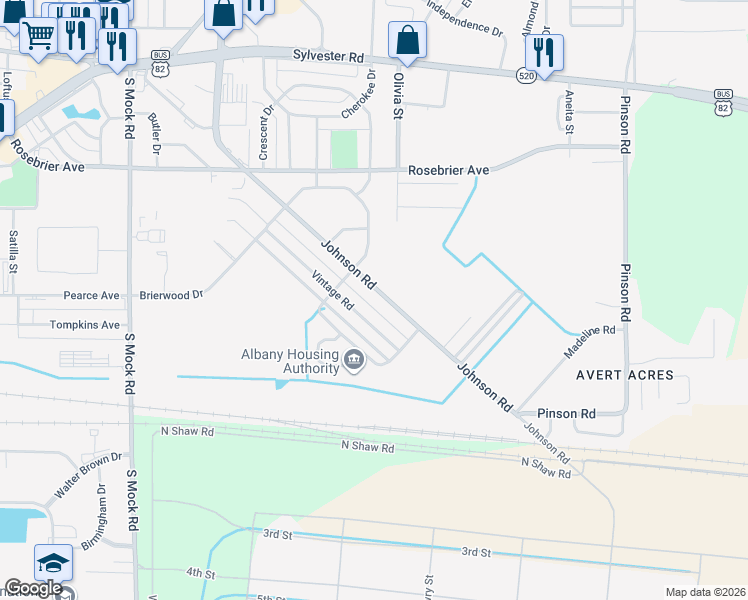 map of restaurants, bars, coffee shops, grocery stores, and more near 511 Johnson Road in Albany