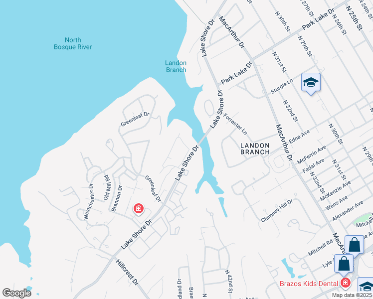 map of restaurants, bars, coffee shops, grocery stores, and more near 4605 Village Oak Drive in Waco