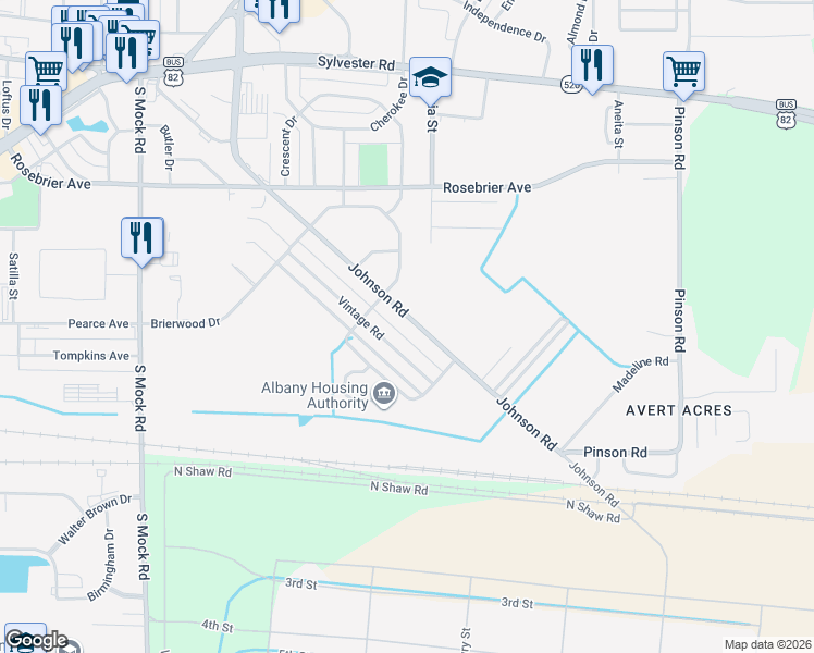 map of restaurants, bars, coffee shops, grocery stores, and more near 511 Johnson Road in Albany
