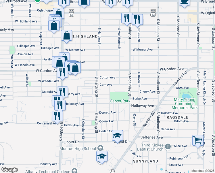 map of restaurants, bars, coffee shops, grocery stores, and more near 820 Corn Avenue in Albany