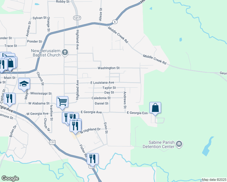 map of restaurants, bars, coffee shops, grocery stores, and more near 315 Day Street in Many