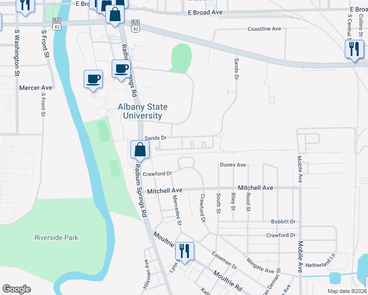 map of restaurants, bars, coffee shops, grocery stores, and more near 434 Sands Drive in Albany