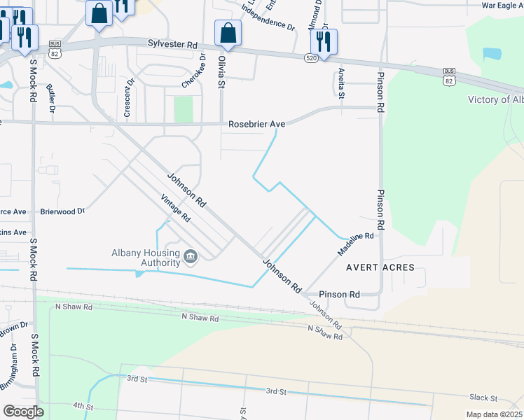 map of restaurants, bars, coffee shops, grocery stores, and more near 600 Johnson Road in Albany