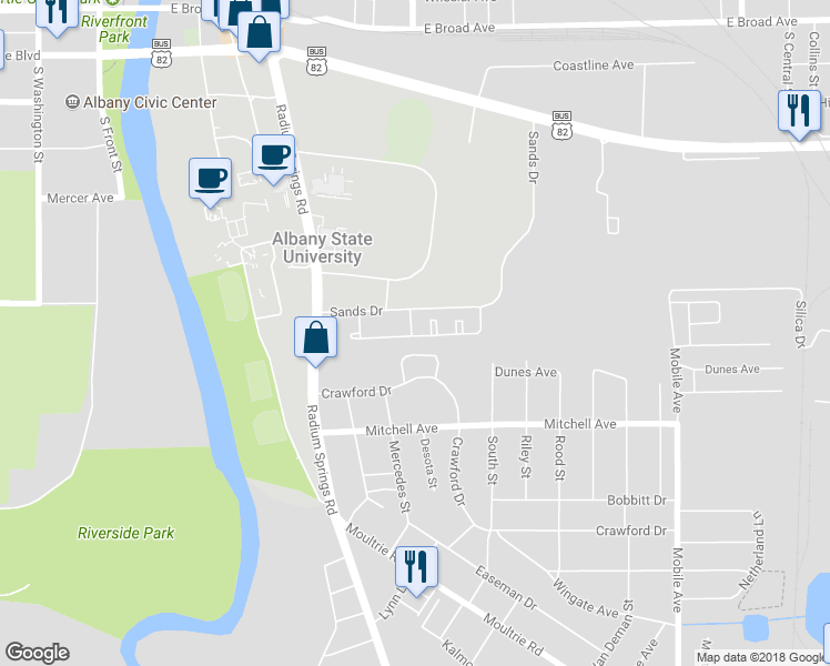 map of restaurants, bars, coffee shops, grocery stores, and more near 434 Sands Drive in Albany