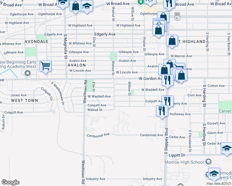 map of restaurants, bars, coffee shops, grocery stores, and more near 1312 West Waddell Avenue in Albany