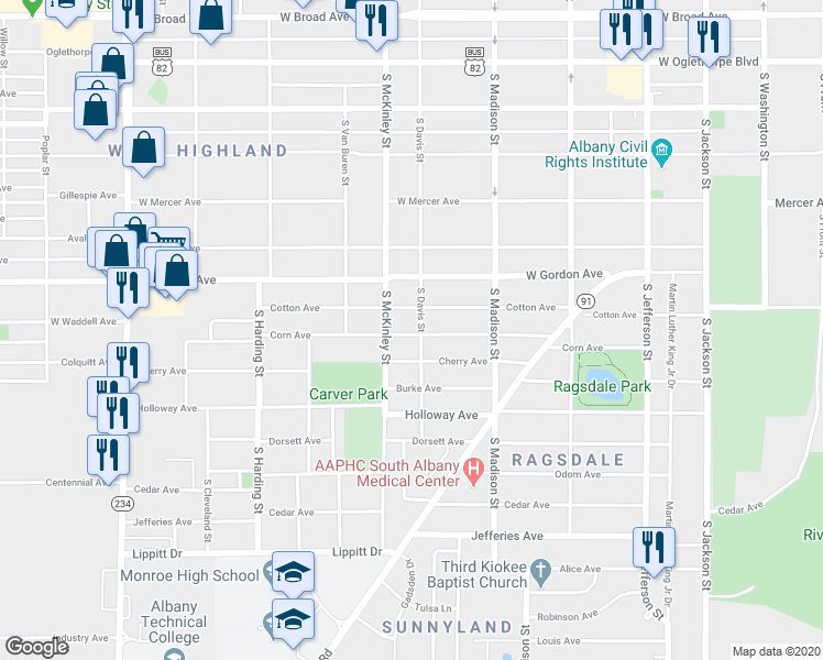 map of restaurants, bars, coffee shops, grocery stores, and more near 701 Corn Avenue in Albany