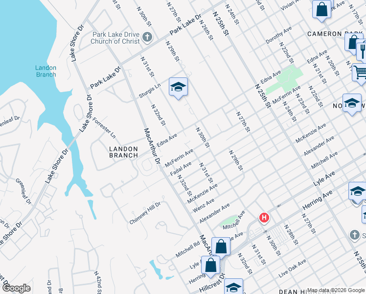 map of restaurants, bars, coffee shops, grocery stores, and more near 3117 McFerrin Avenue in Waco