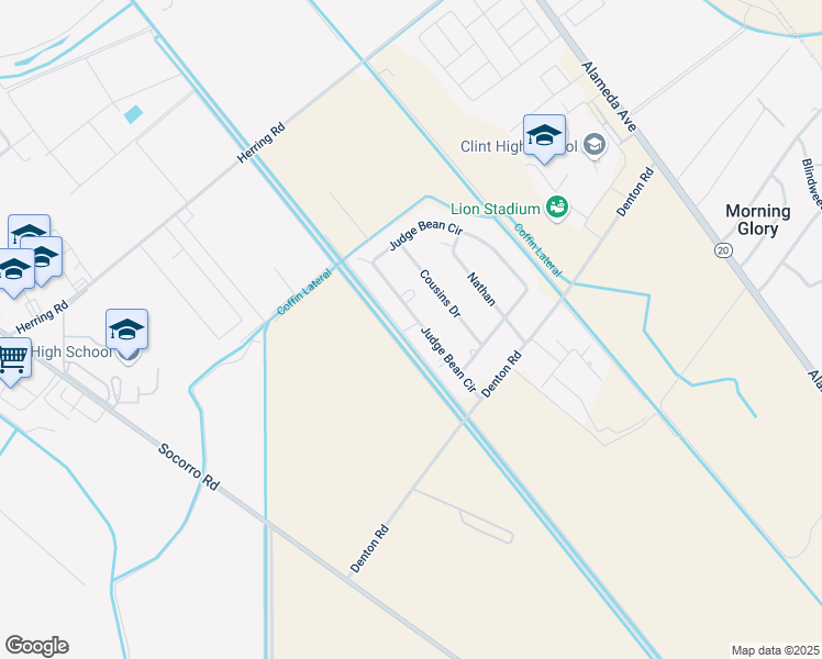map of restaurants, bars, coffee shops, grocery stores, and more near 453 Judge Bean Circle in Clint