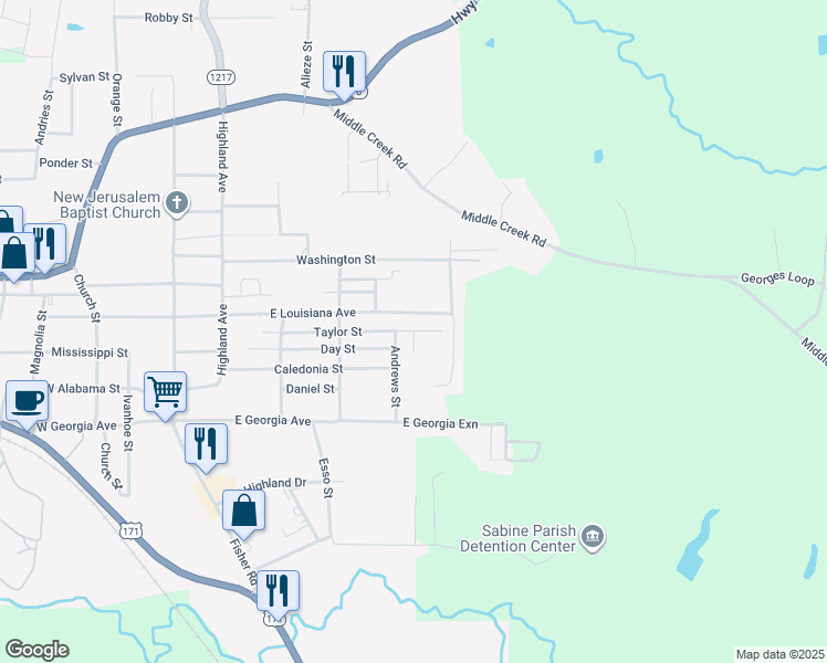 map of restaurants, bars, coffee shops, grocery stores, and more near 101 Melisse Street in Many