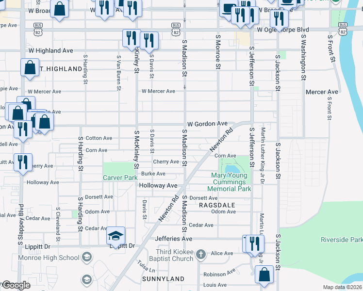 map of restaurants, bars, coffee shops, grocery stores, and more near 903 South Madison Street in Albany