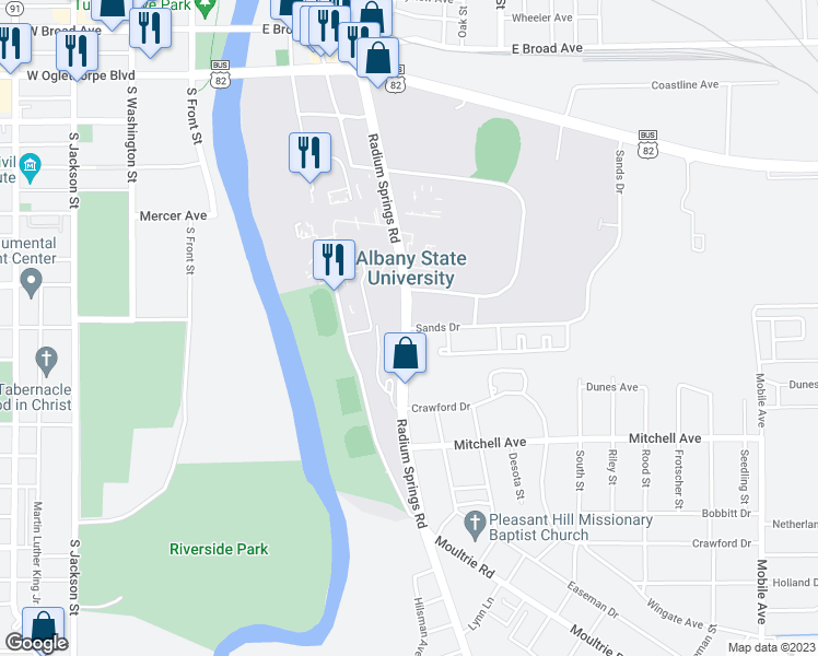 map of restaurants, bars, coffee shops, grocery stores, and more near 926 Sands Drive in Albany