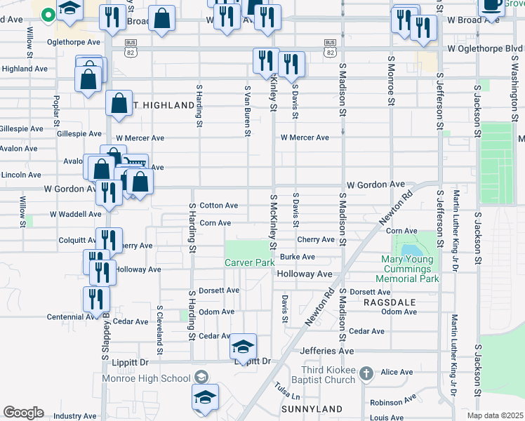 map of restaurants, bars, coffee shops, grocery stores, and more near 717 Cotton Avenue in Albany