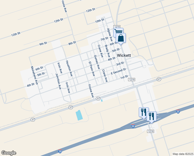 map of restaurants, bars, coffee shops, grocery stores, and more near East Second Street in Wickett