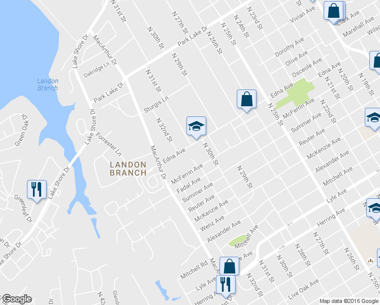 map of restaurants, bars, coffee shops, grocery stores, and more near 3104 Edna Avenue in Waco