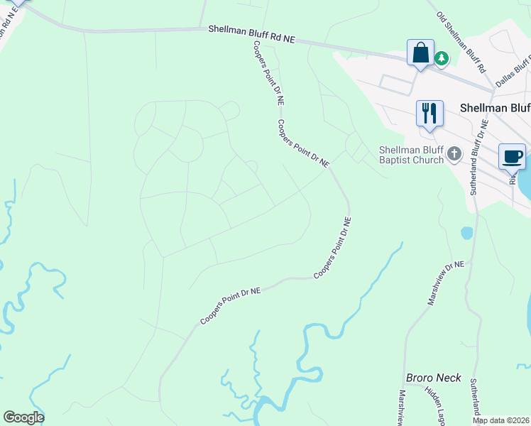 map of restaurants, bars, coffee shops, grocery stores, and more near Wood Stork Drive Northeast in Townsend