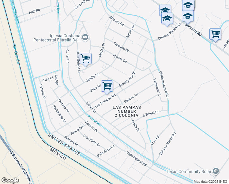 map of restaurants, bars, coffee shops, grocery stores, and more near 1312 Beverly Ann Drive in San Elizario