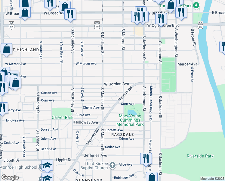map of restaurants, bars, coffee shops, grocery stores, and more near 519 Cotton Avenue in Albany