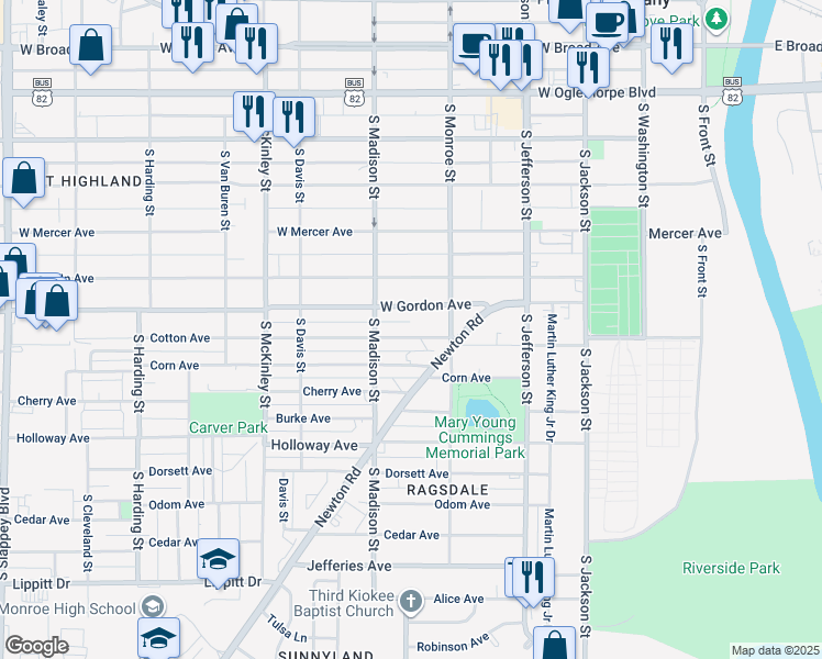 map of restaurants, bars, coffee shops, grocery stores, and more near 519 Cotton Avenue in Albany