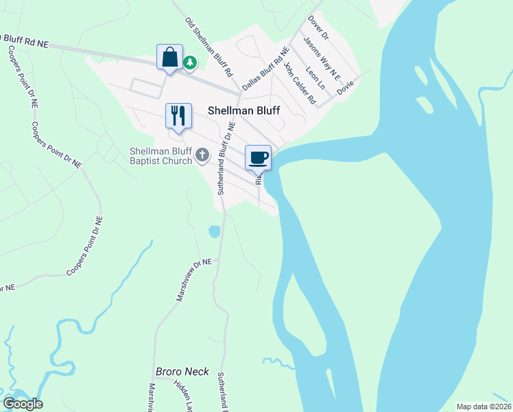 map of restaurants, bars, coffee shops, grocery stores, and more near 1166 Fishermans Lodge Road North East in Townsend