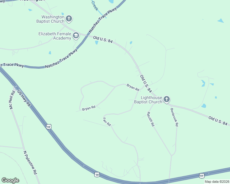 map of restaurants, bars, coffee shops, grocery stores, and more near 109 Bryan Road in Natchez