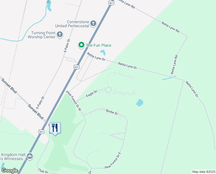 map of restaurants, bars, coffee shops, grocery stores, and more near 1 Eagle Drive in Jesup