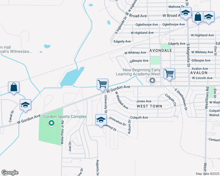 map of restaurants, bars, coffee shops, grocery stores, and more near 2131 West Gordon Avenue in Albany