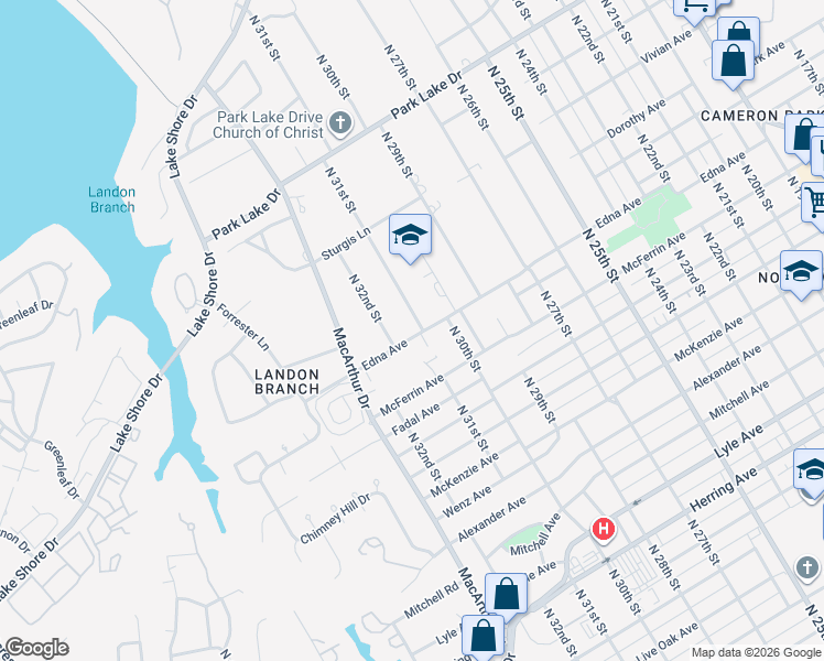 map of restaurants, bars, coffee shops, grocery stores, and more near 3104 Edna Avenue in Waco