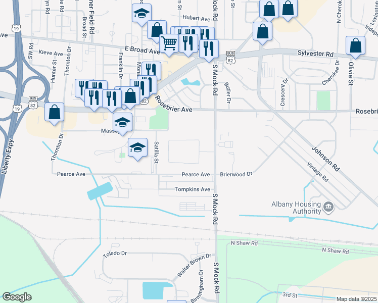map of restaurants, bars, coffee shops, grocery stores, and more near 333 South Mock Road in Albany
