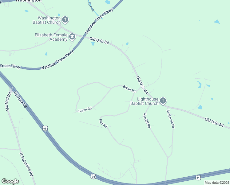 map of restaurants, bars, coffee shops, grocery stores, and more near 109 Bryan Road in Natchez