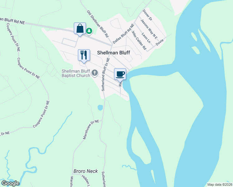 map of restaurants, bars, coffee shops, grocery stores, and more near 1166 Fishermans Lodge Road North East in Townsend