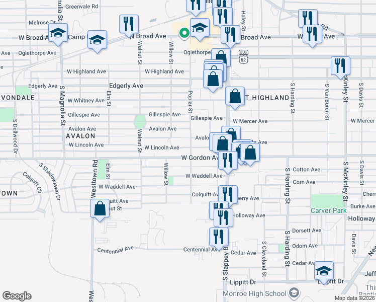 map of restaurants, bars, coffee shops, grocery stores, and more near 1205 West Lincoln Avenue in Albany