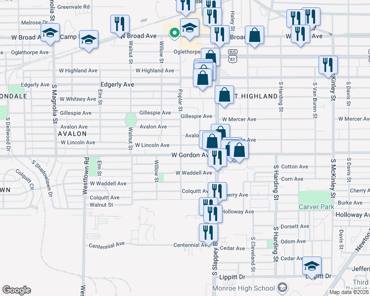 map of restaurants, bars, coffee shops, grocery stores, and more near 1117 West Lincoln Avenue in Albany