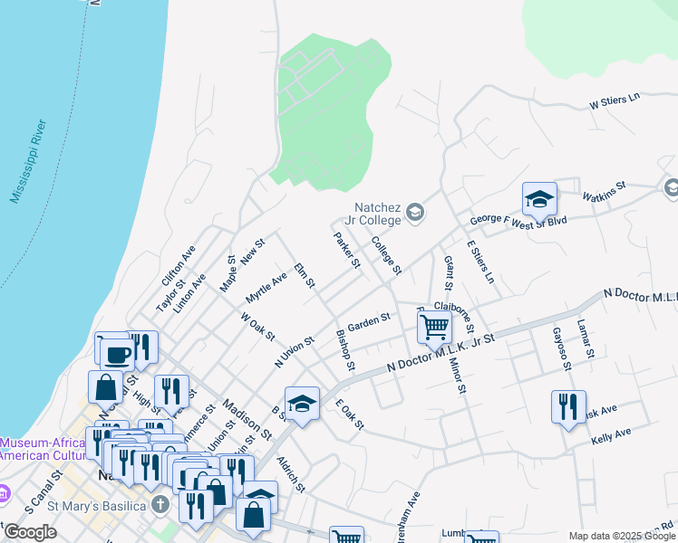 map of restaurants, bars, coffee shops, grocery stores, and more near 29 North Commerce Saint Exd in Natchez