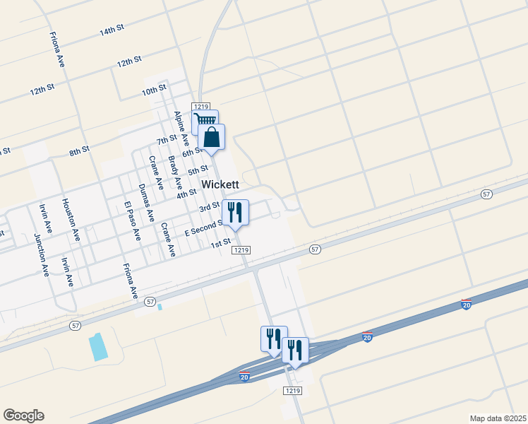 map of restaurants, bars, coffee shops, grocery stores, and more near 104-108 2nd Street in Wickett
