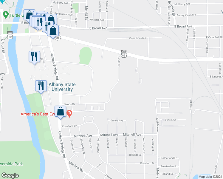 map of restaurants, bars, coffee shops, grocery stores, and more near 428 Sands Drive in Albany