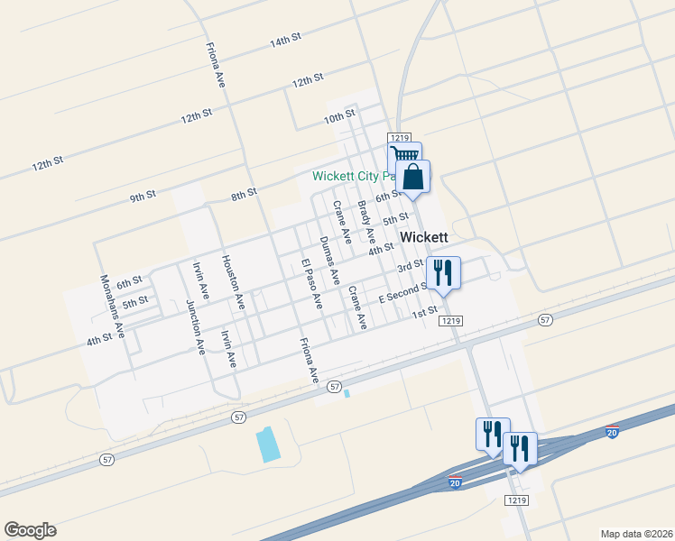map of restaurants, bars, coffee shops, grocery stores, and more near 404 4th Street in Wickett