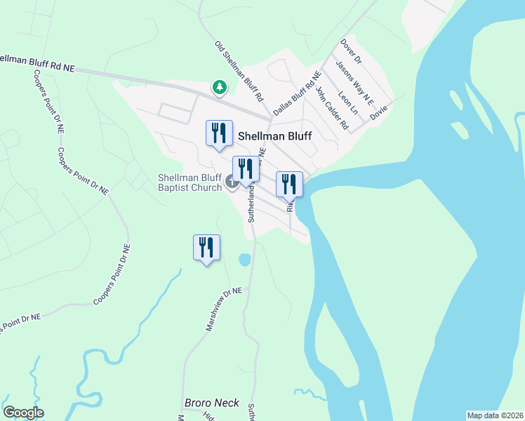 map of restaurants, bars, coffee shops, grocery stores, and more near 1064 Club Street in Townsend