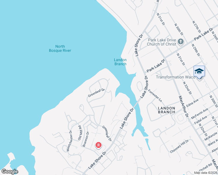 map of restaurants, bars, coffee shops, grocery stores, and more near 4142 Green Oak Drive in Waco