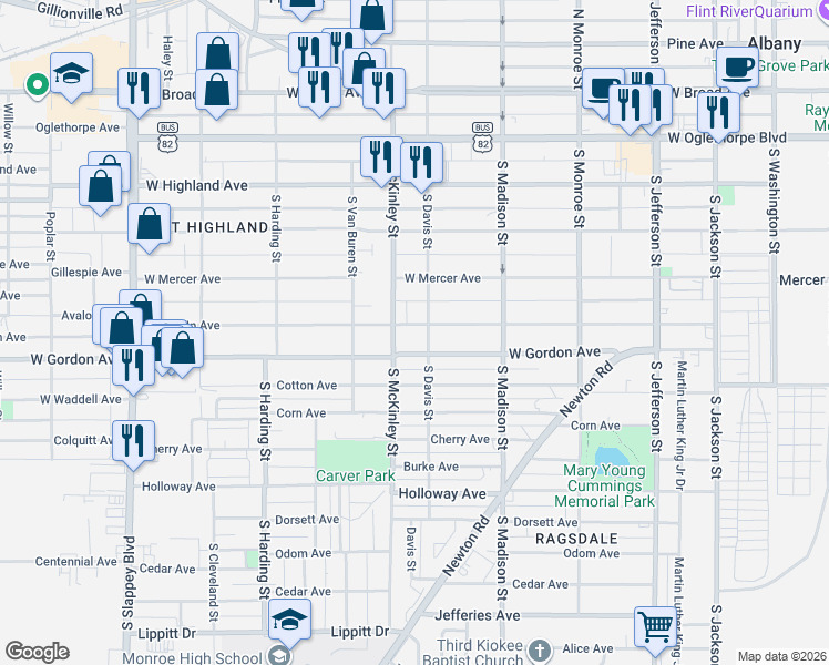 map of restaurants, bars, coffee shops, grocery stores, and more near 700 West Lincoln Avenue in Albany