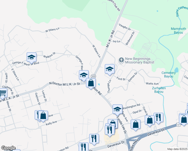 map of restaurants, bars, coffee shops, grocery stores, and more near 1221 Martin Luther King Junior Road in Natchez